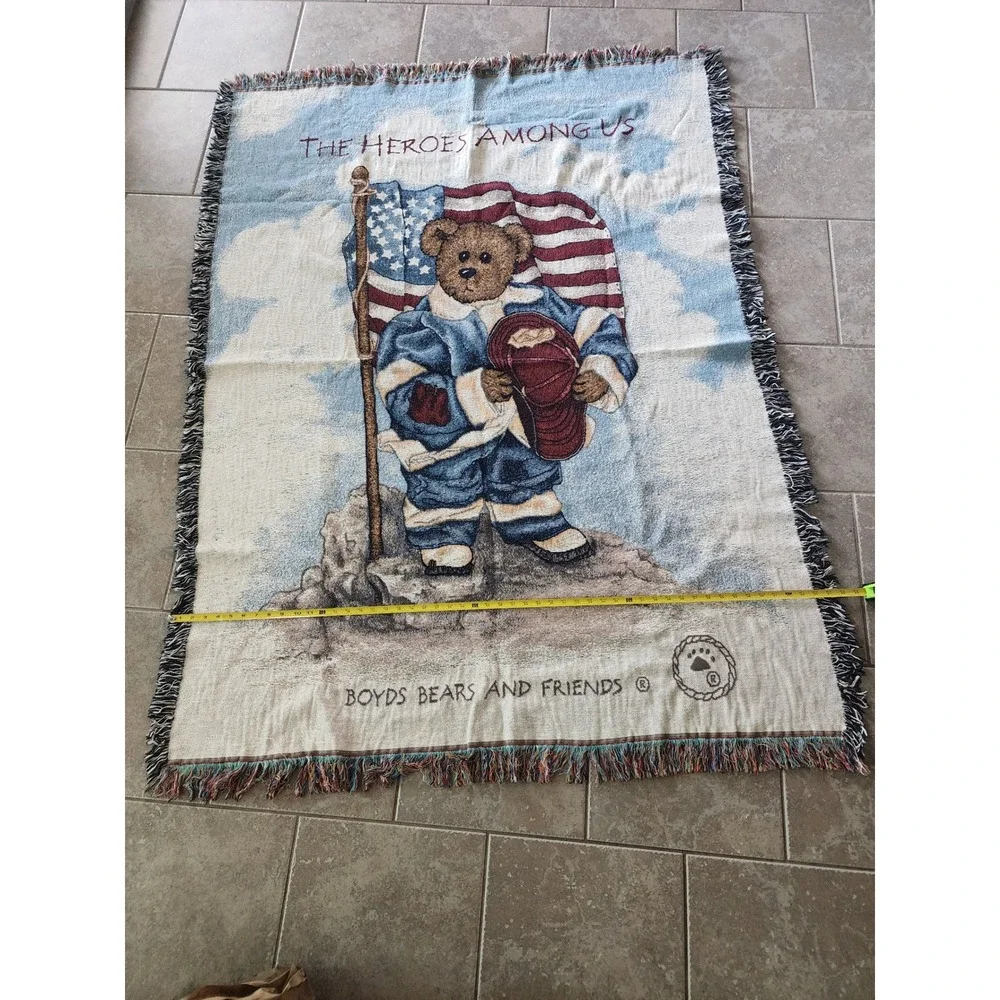 Boyds Bears The Heroes Among Us Woven Throw Blanket 2002 Limited Edition 68x48